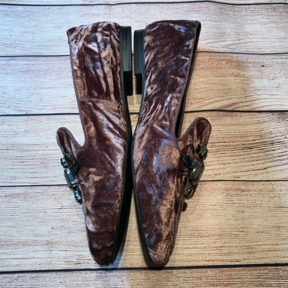 NIB Mauve crushed velvet smoking flats - Picture 4 of 7